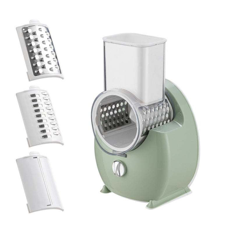 Versatile electric vegetable slicer, ideal for home kitchens, offering slicing, shredding, and chopping capabilities for potatoes, carrots, and more.