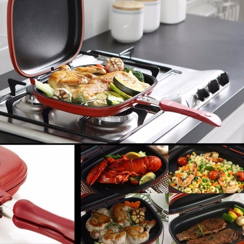 Durable double-sided square baking pan, Korean design, perfect for versatile cooking and easy flipping.