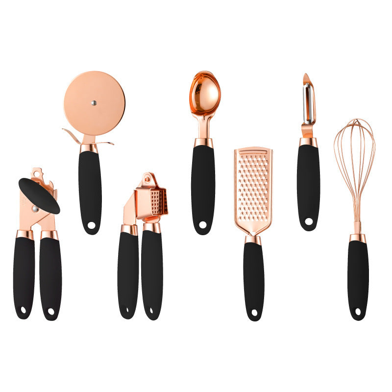 Copper Plating Kitchen Household Peeler Gadget Stainless Steel Tool Set on Black Handle