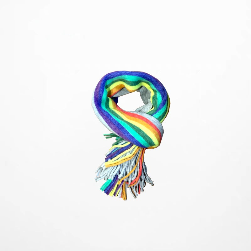 Rainbow double-sided scarf with vivid colors and a reversible design, perfect for adding a pop of color to any outfit.