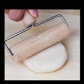 Classic rolling pin, essential kitchen gadget for evenly rolling out dough and flouring surfaces.