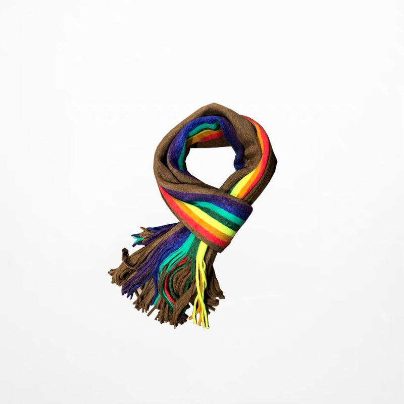 Rainbow double-sided scarf with a bold, multi-colored design, offering two vibrant looks in one accessory.