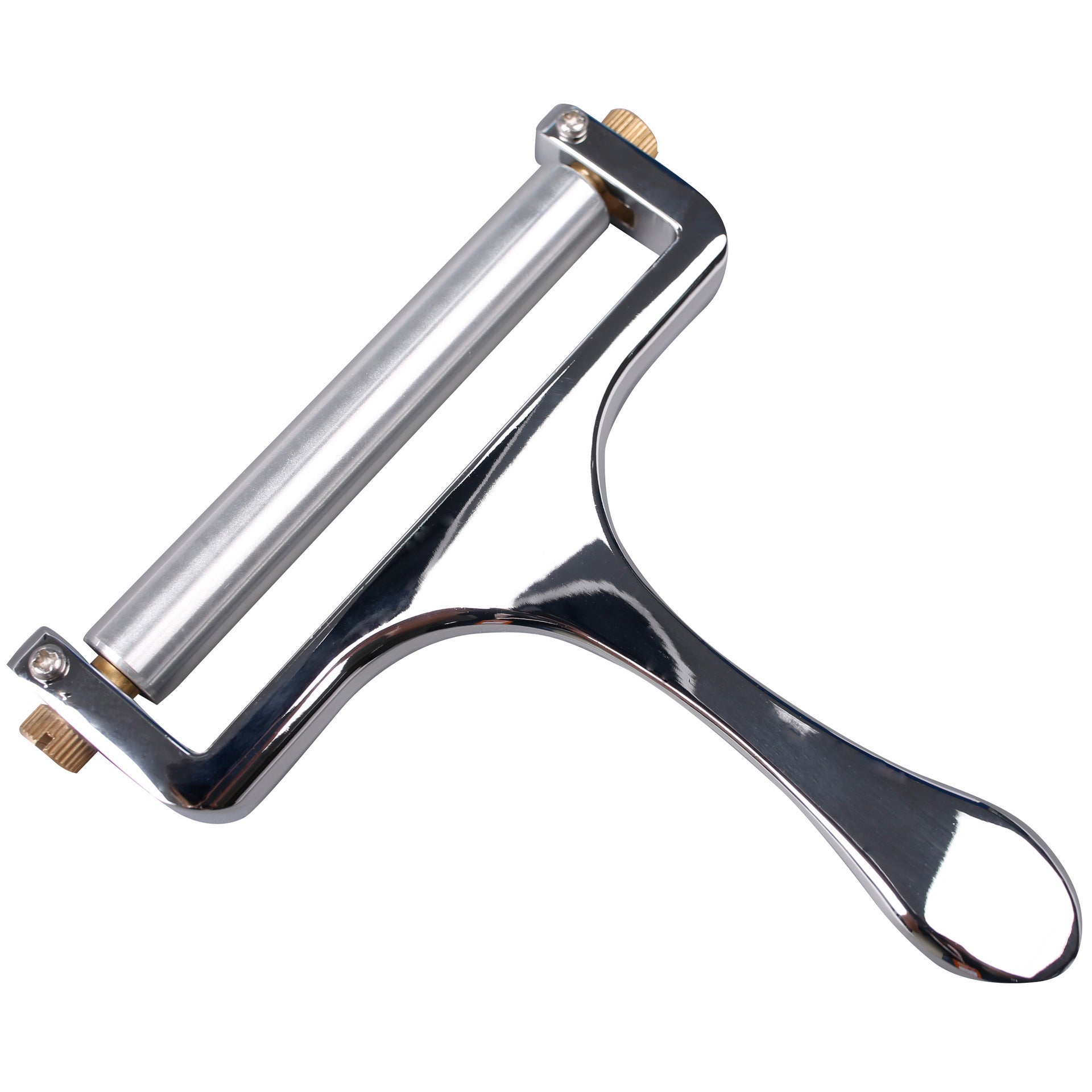 Alloy cheese knife with a built-in planer, designed for smooth cheese slicing and grating.