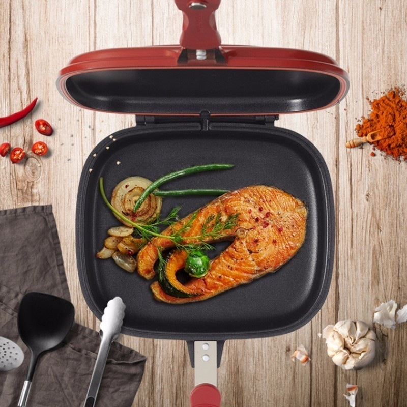 Korean double-sided baking pan, square shape for versatile kitchen use, ideal for various cooking techniques.