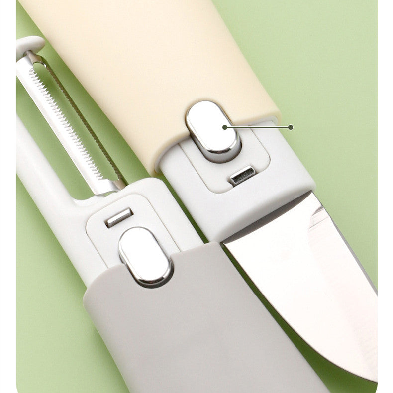 Multi-functional kitchen peeler, ideal for creative and efficient vegetable and fruit prep.