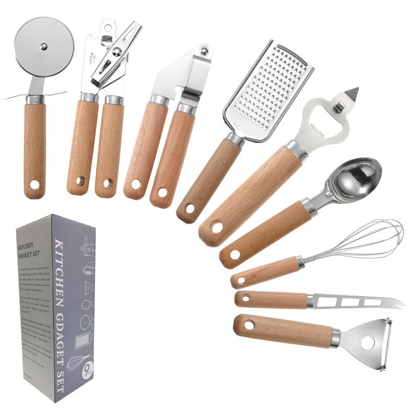 Creative kitchen gadget with a wooden handle, designed for functional and stylish food preparation.