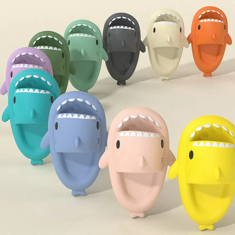 Comfortable shark slides featuring a fun shark design, perfect for casual wear and outdoor use.
