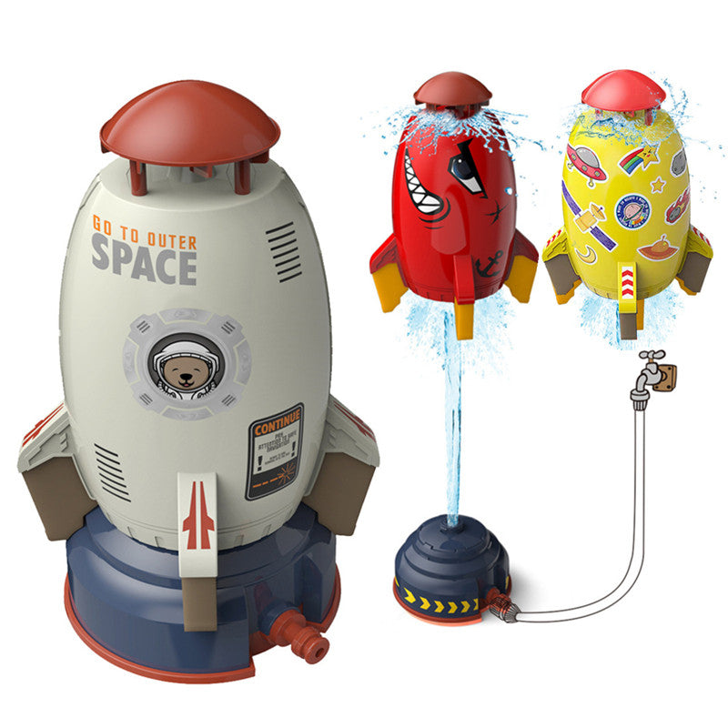 Durable rocket sprinkler, combining effective watering with a creative rocket-shaped design.