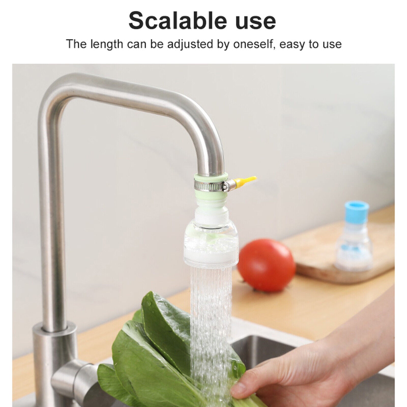 Versatile 360-degree rotating faucet extenders, providing easy access to all areas of the sink, designed to improve washing and rinsing efficiency.