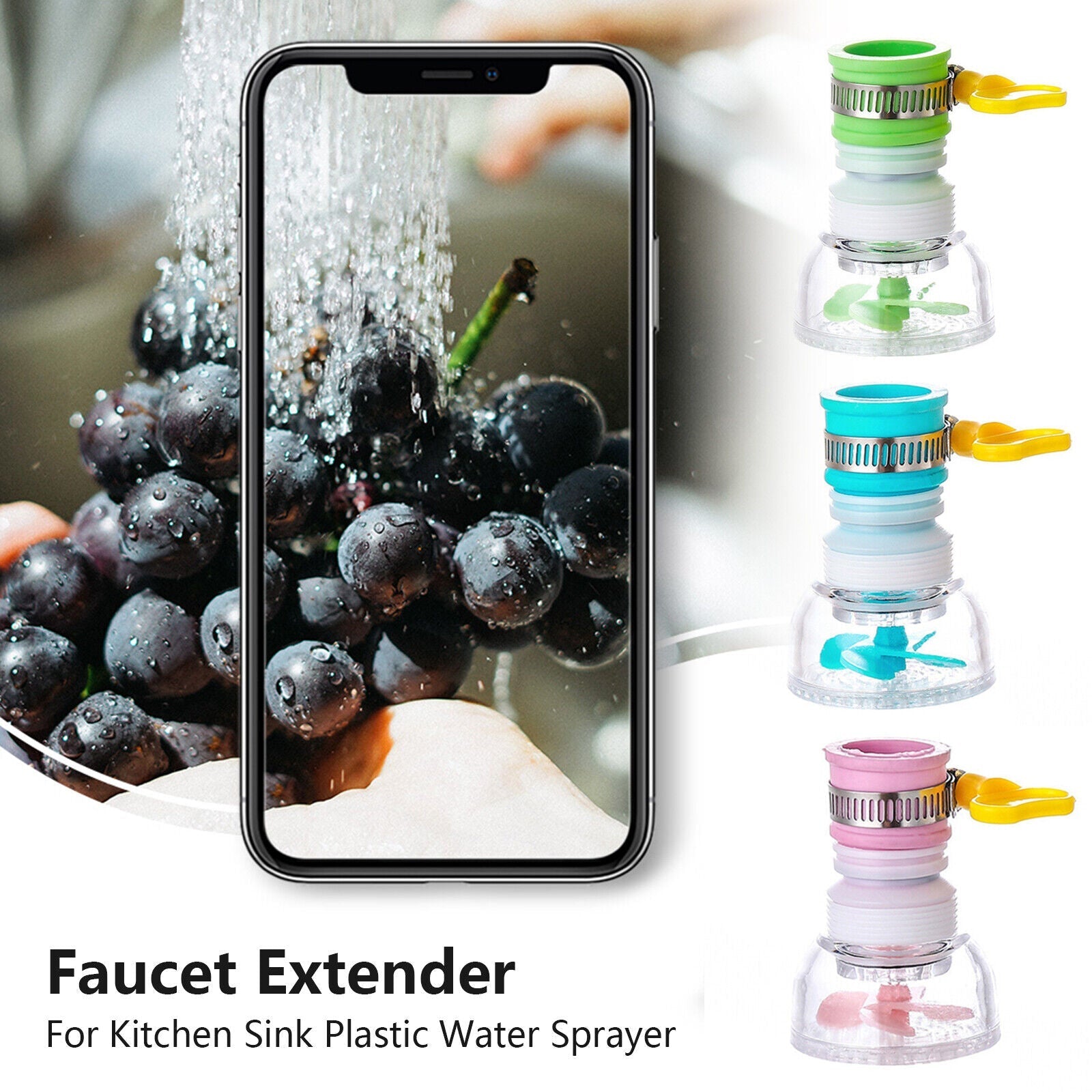 360-degree rotation kitchen sink faucet extender with adjustable nozzle, designed for full sink coverage, easy installation, and versatile water flow control.